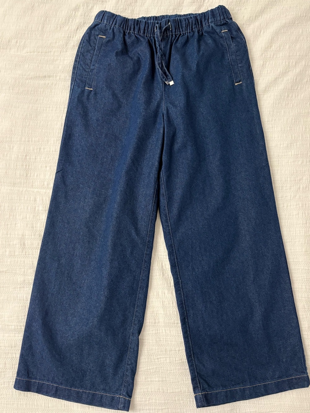 EUC Japanese Wide Leg Drawstring Denim Pants in Dark Blue